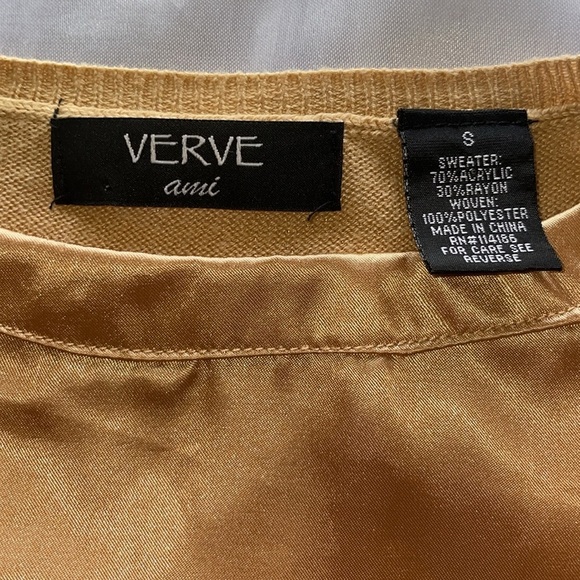 Vintage Verve Ami Gold Satin and Knit Long Sleeve Sweater Y2K Size Small - Picture 6 of 8